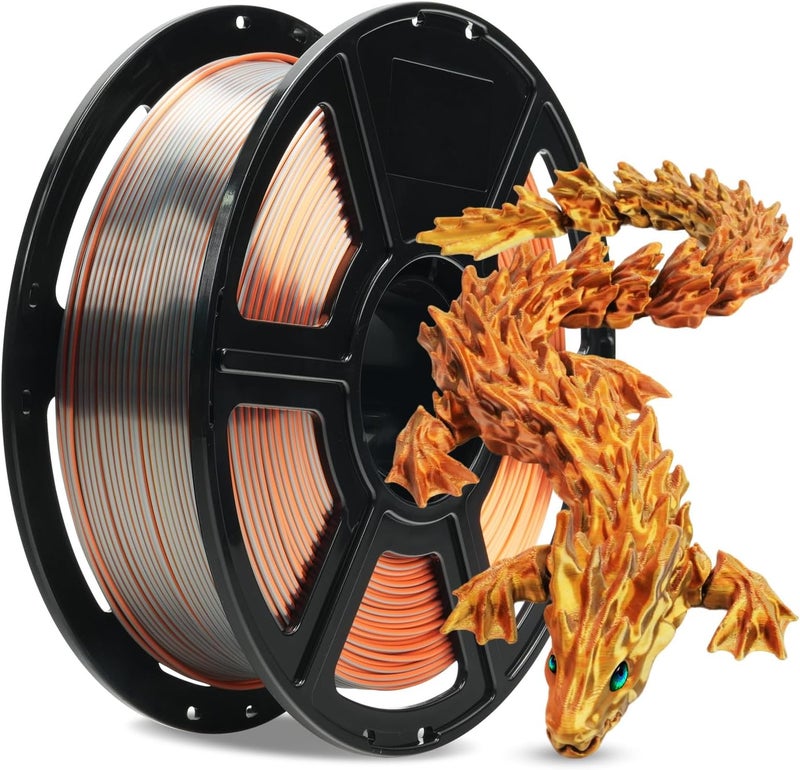 FLASHFORGE Silk Tri-Color PLA Filament 1.75mm, Coextrusion Gold Sliver Copper Triple Color Rainbow 3D Printer Filament, Enchanting Silk Finish with 360° Multicolor Shifting Color Effect - Image 1